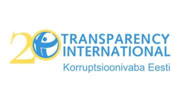 Korruptsioonivaba Eesti logo, tekst sinisega Transparency International ja Korruptsioonivaba Eesti selle all.