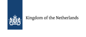 Hollandi suursaatkonnd logo, Hollandi riigivapp sinisega ja must tekst Kingdom of the Netherlands