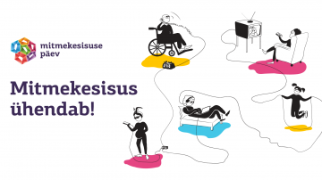 Mitmekesisuse päeva illustratsioon 2021, erinevad musta värvi inimesekujud teevad erinevaid tegevusi (hüppavad, isutvad, helistavad) ja on omavahel ühenduses.