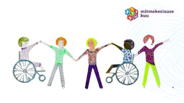 neli noort hoiavad üksteisel kätest kinni. kaks neist on ratastoolis